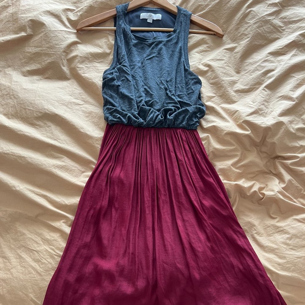 LOFT Gray Burgundy Dress